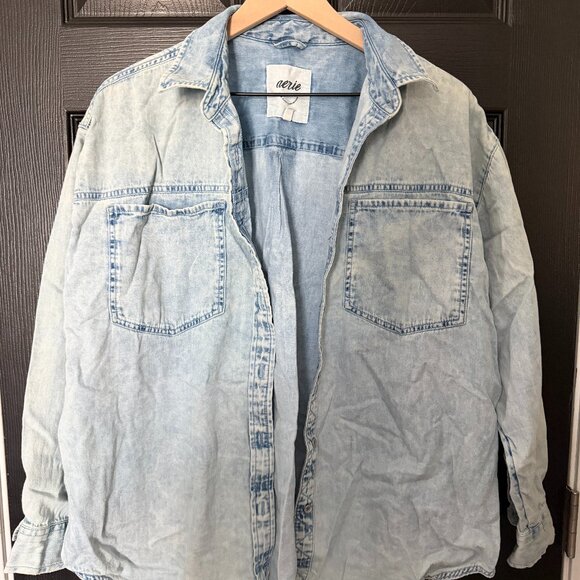 American Eagle Outfitters Tops - Womens American Eagle Denim Button Down Washed Blue White Medium